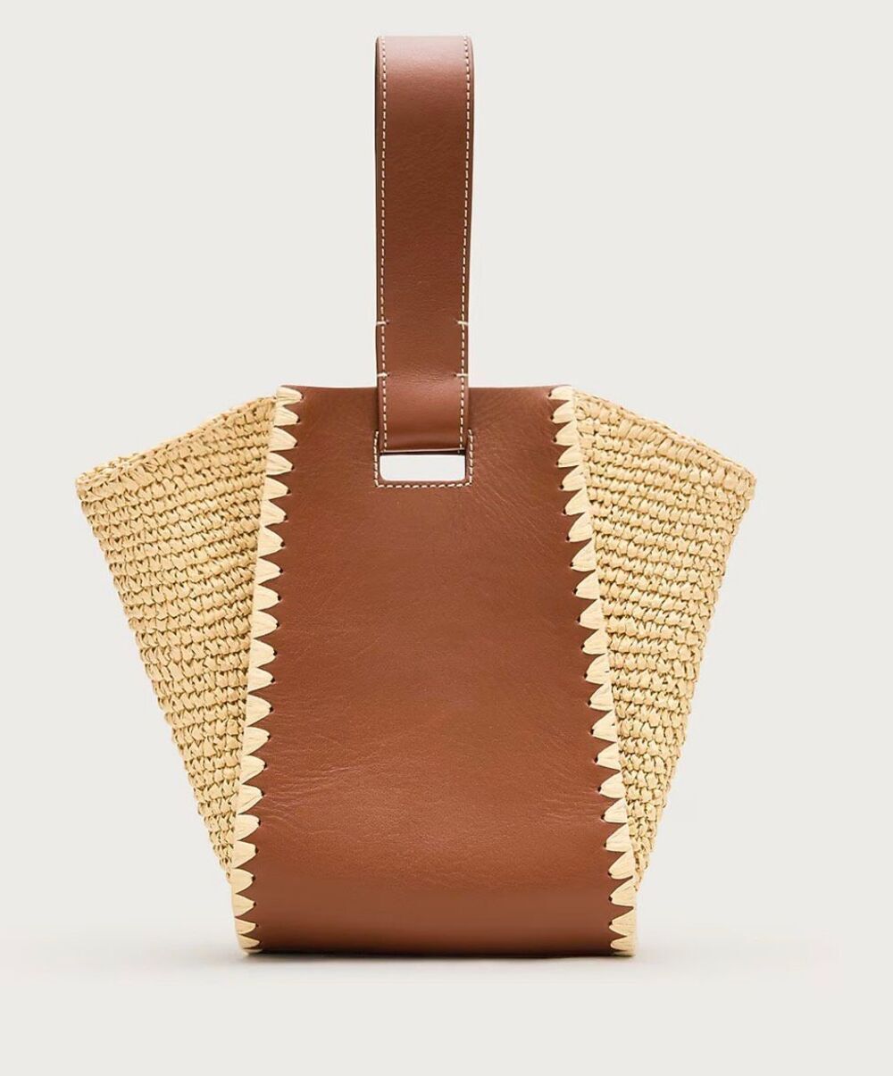 NWT J CREW  Raffia & Leather Bucket | Coastal Quiet Luxury Woven Top-handle bag - Picture 3 of 10